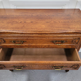French Louis XV style Oak three drawer chest with wooden top. It has been sourced from France and is in good original detailed condition.
