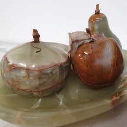 Unusual Alabaster Set Of Four Fruit On Plate