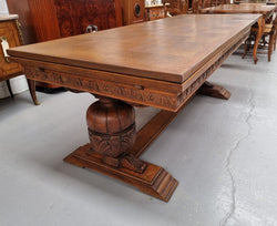 French Oak Renaissance Style Extension Table With Stretcher Base | Antique & Vintage | Moonee Ponds Antiques | Australia Wide Delivery