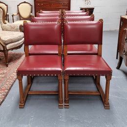 Set Of Eight Oak Upholstered With Faux Leather Dinning Chairs