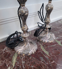 Pair of Antique French Silver Candlestick Table Lamps | Antique & Vintage | Moonee Ponds Antiques | Australia Wide Delivery