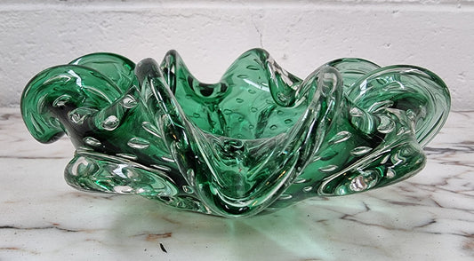 Vintage “Murano” Handmade Glass Green Bowl