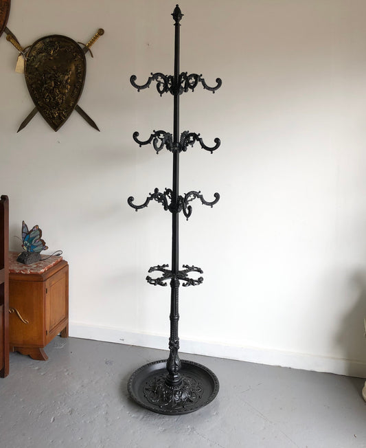 Antique French Cast Iron Coat Stand Painted Black
