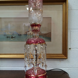 Pair Of Flashed Ruby And Crystal Glass Lustres