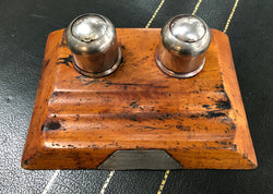 Rustic Cedar & Chrome Dual Ink Well With Plaque | Antique & Vintage | Moonee Ponds Antiques | Australia Wide Delivery