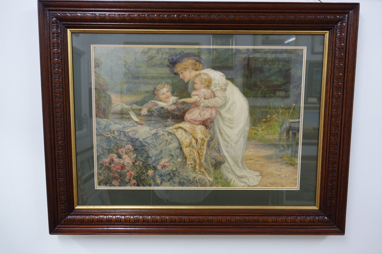 Framed Print Of Mother And Children Scene | Antique & Vintage | Moonee Ponds Antiques | Australia Wide Delivery