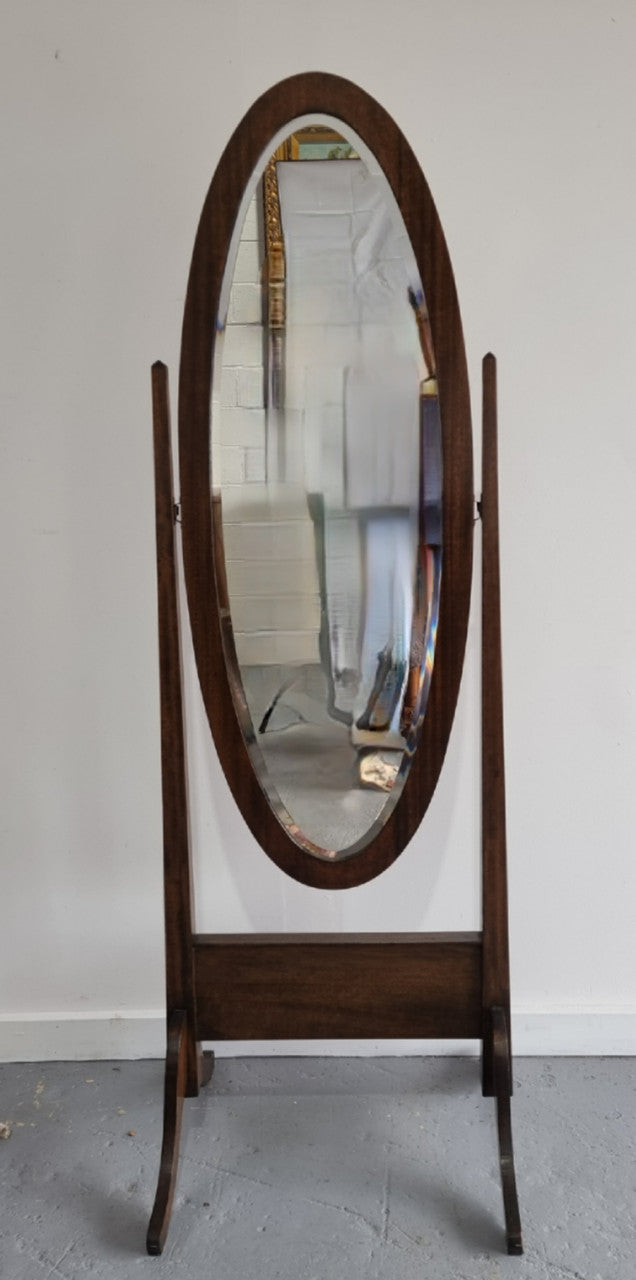 Lovely simple Antique Walnut cheval mirror with original bevelled mirror. In good original detailed condition.