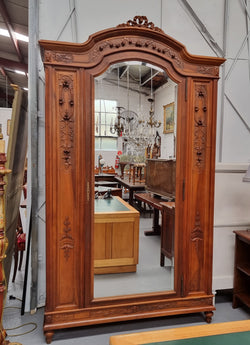 Imposing Louis XV Style Single Mirrored Door Walnut Armoire | Antique & Vintage | Moonee Ponds Antiques | Australia Wide Delivery