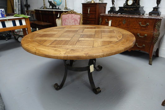 Bespoke Figured Oak Parquetry Top Large Round Table