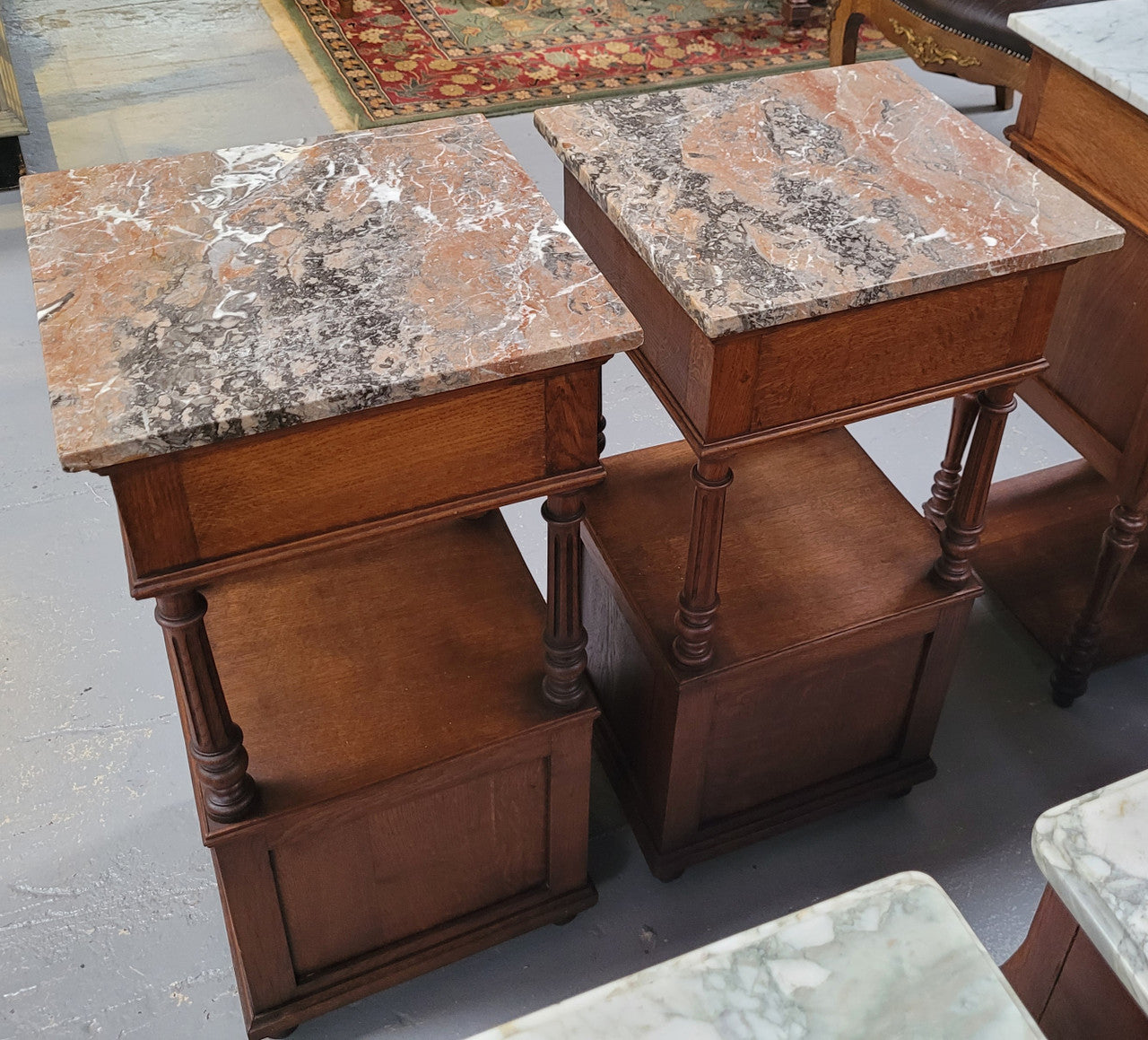 A Superb Pair of Henry II Style Marble Top French Antique Bedside Cabinets | Antique & Vintage | Moonee Ponds Antiques | Australia Wide Delivery