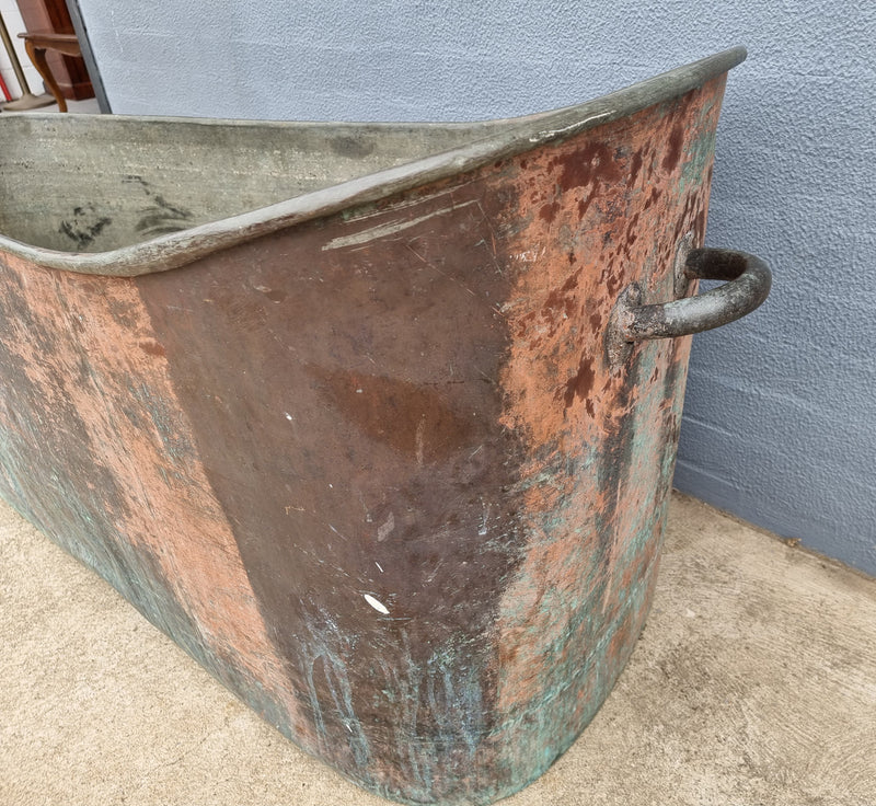 Rare French 19th Century copper and galvanized interior bath tub. In good original condition. Circa: 1850's . Fabulous for inside or outside in the garden.