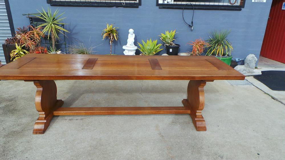 Large French Monastery Dining Table With A Stretcher Base