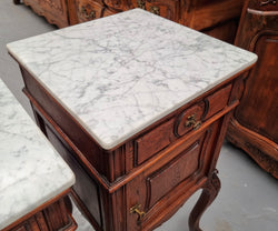 Elegant French Louis XV Style Pair of Carved Oak Mable Top Bedsides | Antique & Vintage | Moonee Ponds Antiques | Australia Wide Delivery
