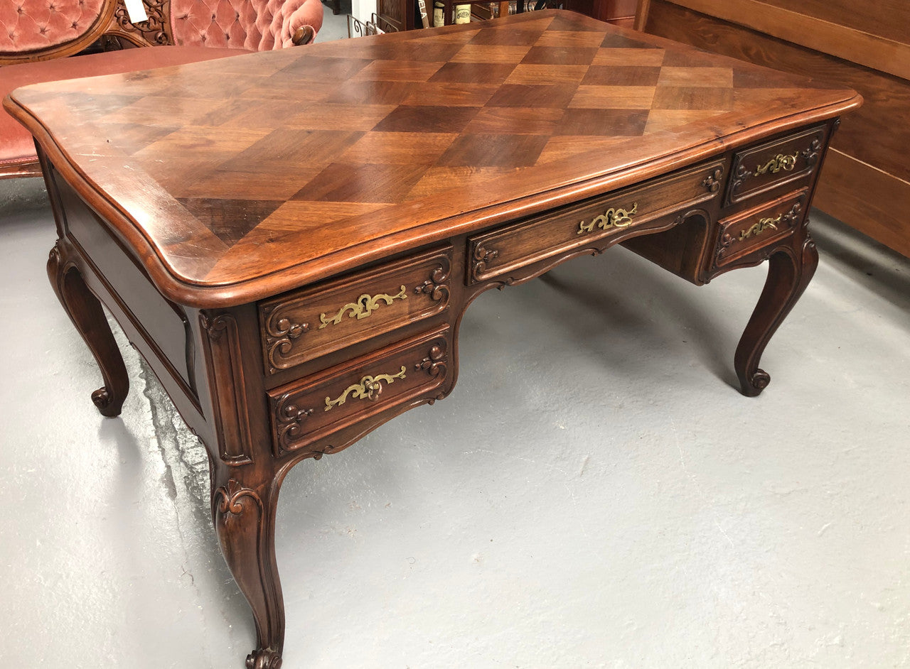Antique French Walnut & Parquetry Top Louis XV Style Partners Desk | Antique & Vintage | Moonee Ponds Antiques | Australia Wide Delivery