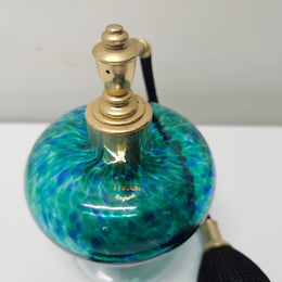 Teign Valley Glass TVG Art Glass perfume bottle in blue/green glass with working atomiser. Please see photos as they form part of the description.