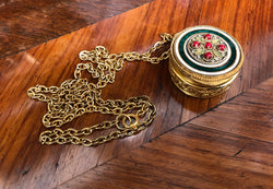 Vintage Gilt French Enamel Pill Box On Chain | Antique & Vintage | Moonee Ponds Antiques | Australia Wide Delivery