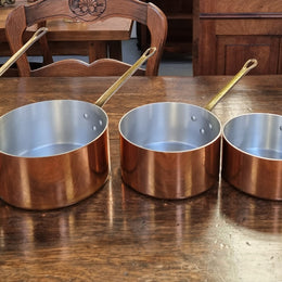 Set of Five French Vintage Copper & Brass Saucepans. They are in amazing original condition.