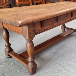 Fabulous Rustic French Oak coffee table with two drawers. It is in good original detailed condition.
