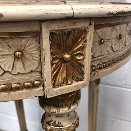 French Late 19th Century painted and gilded Walnut marble top occasional table. In good condition. CIrca 1900.