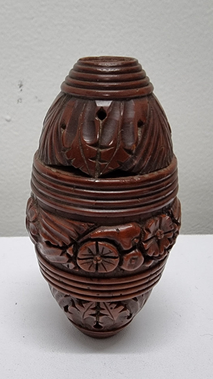 Victorian Hand Carved Coquilla Nut Egg Secret Box