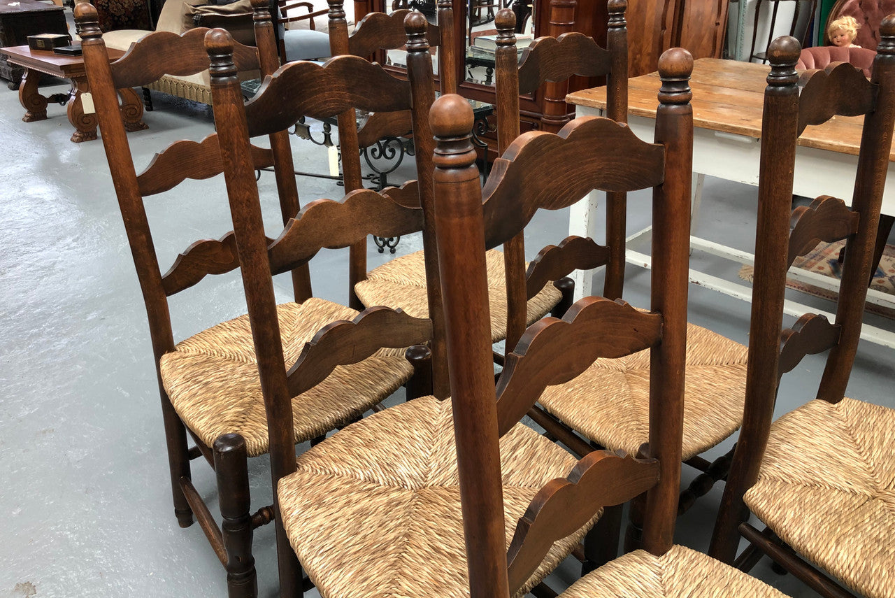 French Set Of Six Ladder Back Rush Seat Chairs