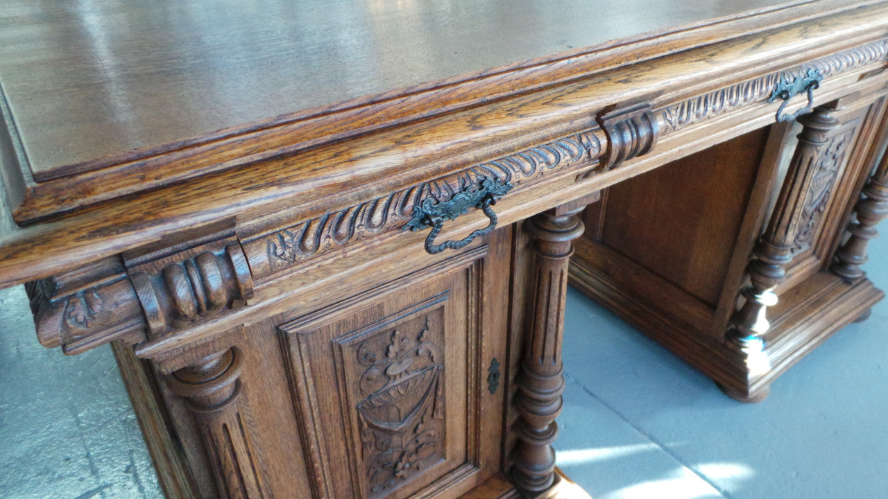 French Oak Partners Desk-3 | Antique & Vintage | Moonee Ponds Antiques | Australia Wide Delivery