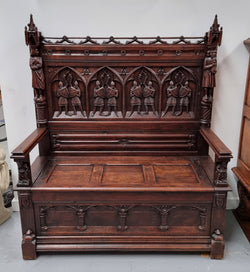 Early 19th Century French Oak Gothic Style Hall Seat | Antique & Vintage | Moonee Ponds Antiques | Australia Wide Delivery