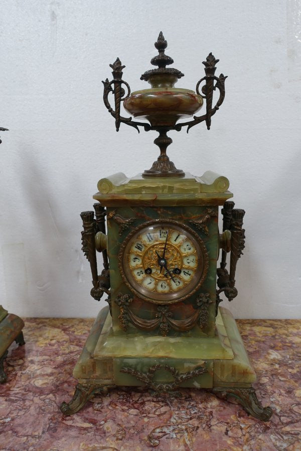 French Gilt Onyx Clock Set