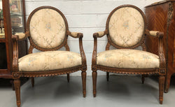 Pair Of Antique French Louis XVI Style Carved Walnut Fauteuils | Antique & Vintage | Moonee Ponds Antiques | Australia Wide Delivery