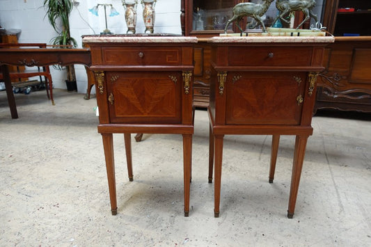 Pair Of French Inlaid Mahogany Bedsides