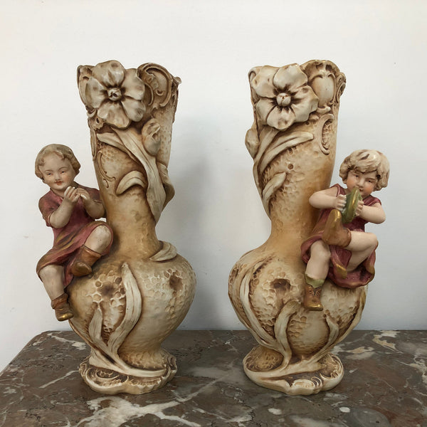 Pair Of Amphora Vases In Art Nouveau Style