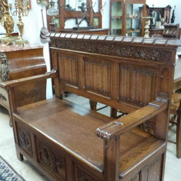 French Oak Gothic Hall Seat