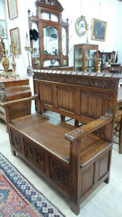 French Oak Gothic Hall Seat | Antique & Vintage | Moonee Ponds Antiques | Australia Wide Delivery