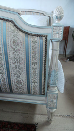 French Chalk Painted Upholstered Queen Size Bed | Antique & Vintage | Moonee Ponds Antiques | Australia Wide Delivery