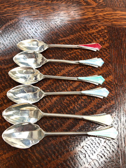 Set Of Six English Art Deco Silver And Enamel Spoons | Antique & Vintage | Moonee Ponds Antiques | Australia Wide Delivery
