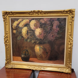 French signed oil on canvas depicting floral still life in charming gilt frame. Sourced from France and in good original detailed condition.