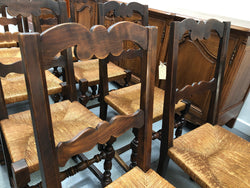 Set of 10 French Fruitwood Rush Seat Dining Chairs | Antique & Vintage | Moonee Ponds Antiques | Australia Wide Delivery