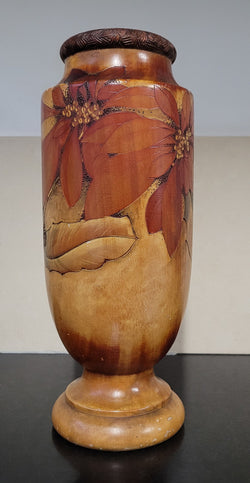 Antique Pokerwork Timber Vase With Floral Design | Antique & Vintage | Moonee Ponds Antiques | Australia Wide Delivery