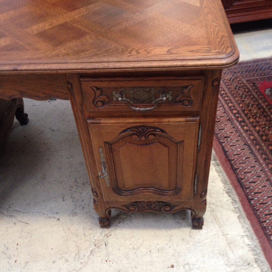 French Parquetry Top Oak Desk