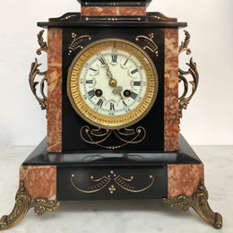 French Highly Decorative Marble Mantle Clock