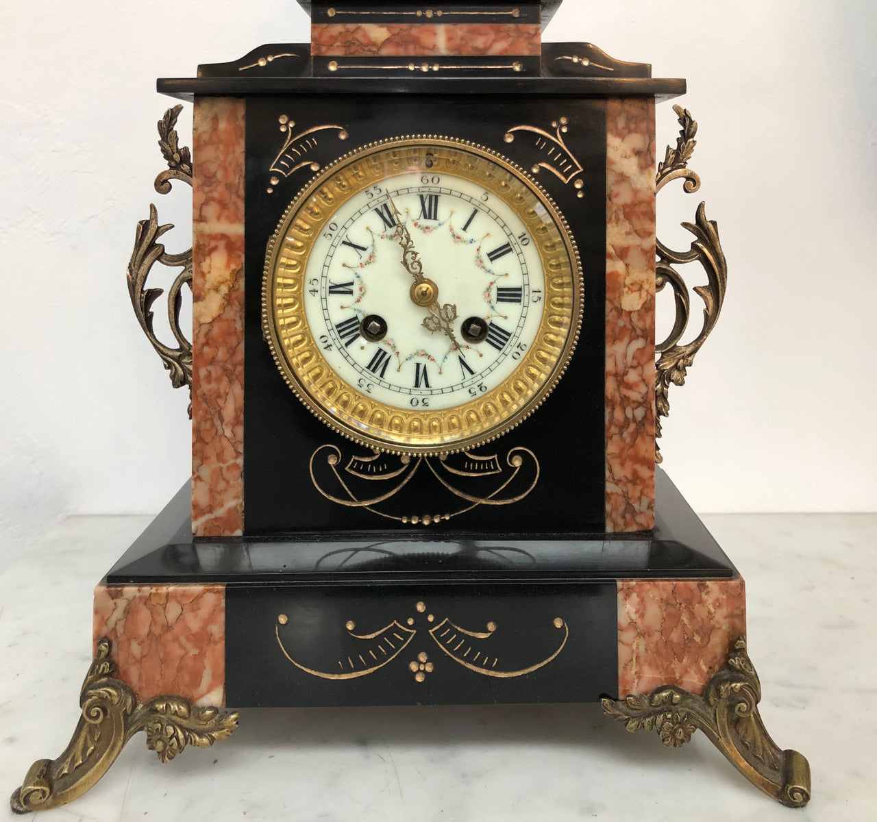 French Highly Decorative Marble Mantle Clock | Antique & Vintage | Moonee Ponds Antiques | Australia Wide Delivery