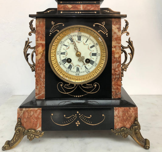 French Highly Decorative Marble Mantle Clock