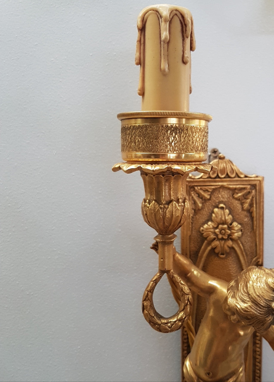 A Pair Of Extremely Decorative Cherub Wall Lights-Sconces