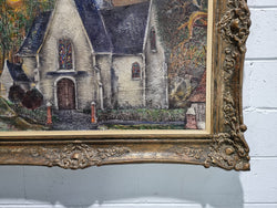 Large French "Church Landscape" Signed Oil on Canvas Painting | Antique & Vintage | Moonee Ponds Antiques | Australia Wide Delivery
