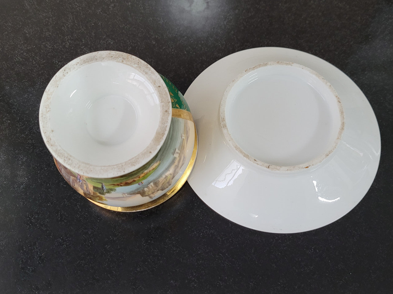 “Old Paris Porcelain” Large Cup & Saucer with Hand Painted River Landscape | Antique & Vintage | Moonee Ponds Antiques | Australia Wide Delivery