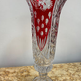 Vintage flash ruby crystal vase with some losses to ruby flashing.