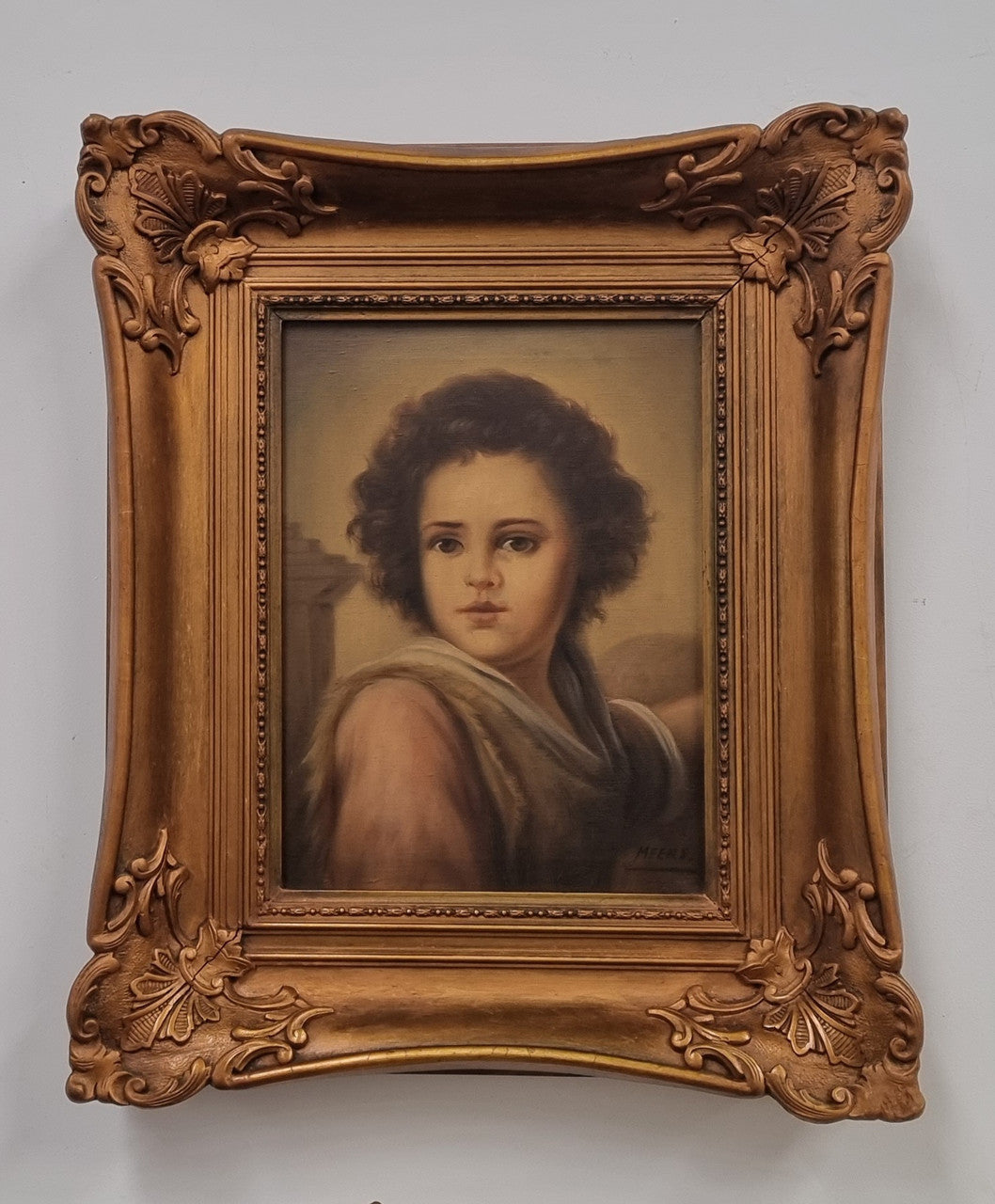 Attractive oil on canvas portrait of a young boy Signed “Meters” in an ornate gilt frame. In good original detailed condition.