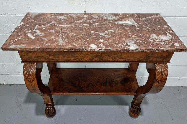 Beautiful 19 th century French mahogany console table with a lovely marble top. In good original detailed condition.