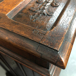 A unique 18th century French oak carved cabinet with inset marble. In good original condition.