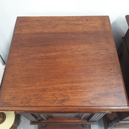 A hard to find pair of French Oak wooden top bedside cabinets. In good original condition. Circa 1920.